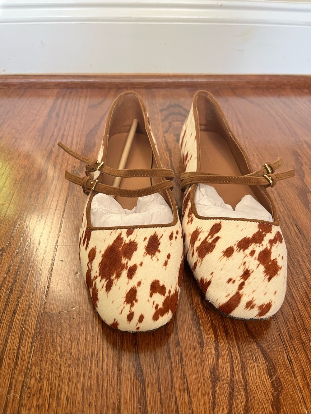 Madewell Cowhide Mary Jane Flats in White & Brown